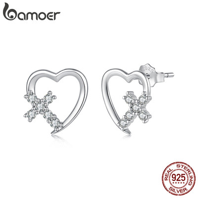 Bamoer Bạc 925 Bông Tai Bông Tai Trái Tim Chữ Thập Trang Sức Quà Tặng Cho Nữ
