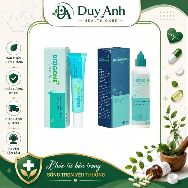 Combo DIZIGONE Kháng Khuẩn & Chăm Sóc Da Toàn Diện - Kem Nano Bạc Dizigone 25g + Dung Dịch Kháng Khu