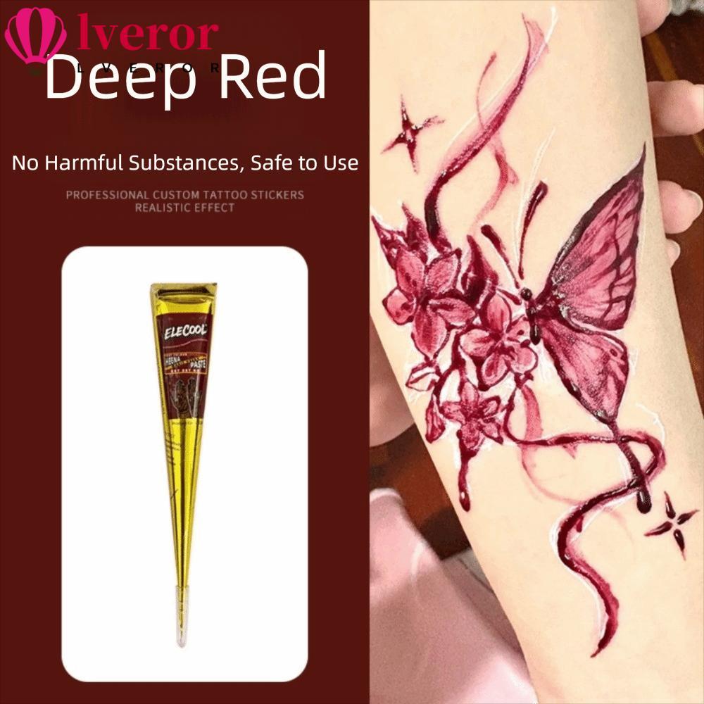 LVEROR Henna Tattoo Cream, Bán vĩnh viễn Màu nâu đen Henna Paste Cone, Kem Henna Dễ sử dụng Tạm thời