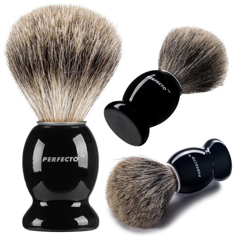 Bàn chải cạo râu Perfecto 100% Pure Badger - Tay cầm màu đen- Được thiết kế để cạo râu tốt nhất tron