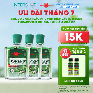 Combo 3 Tinh Dầu Khuynh Diệp Con Ó 2 Nắp 30ml Eagle Brand Giữ Ấm Cho Bé Hỗ Trợ Cảm Cúm Nghẹt Mũi Dầu Xanh Con Ó EB0029