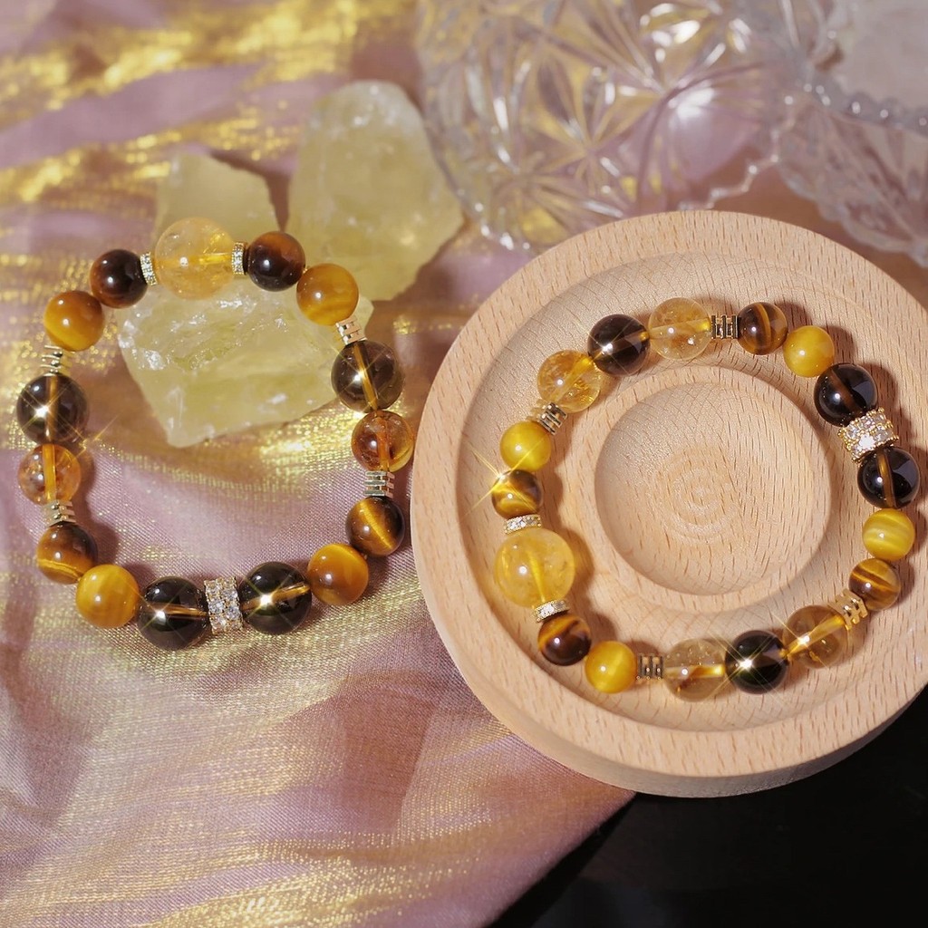 [Jinba Lớn Toàn Diện] Đá Mắt Citrine Vàng Hổ Tự Nhiên Thiết Kế Citrine Vòng Tay Citrine Bán Buôn