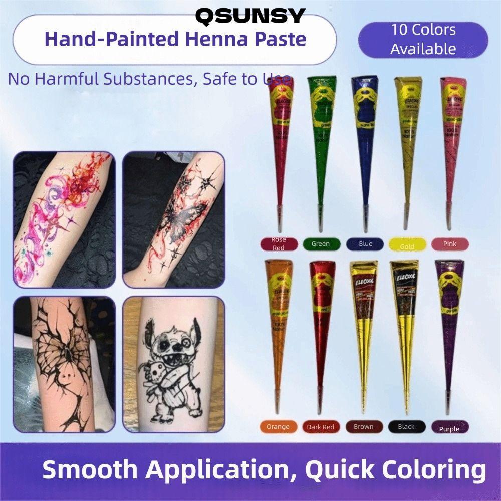 QSUNSY Henna Tattoo Cream, Black Brown Semi-permanent Henna Paste Cone, Body Art Dễ sử dụng Tạm thời