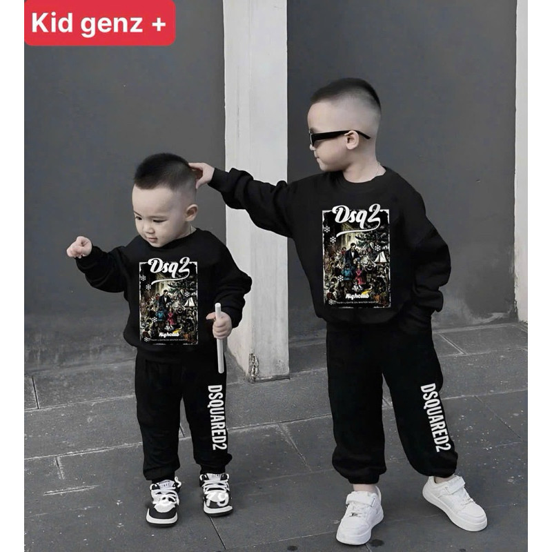 Bộ áo nỉ cổ tròn Dsquared high club cho bé + quần nỉ dài , set áo nỉ sweater bé trai , kid genz