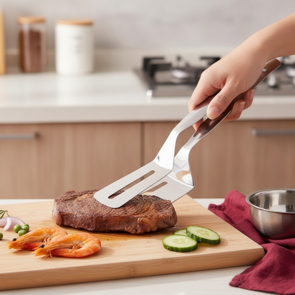 Pinza và Turner 2 trong 1 Pinzas Esptula Steak Pinza Volteador De Alimentos 304 dành cho nấu ăn gia 