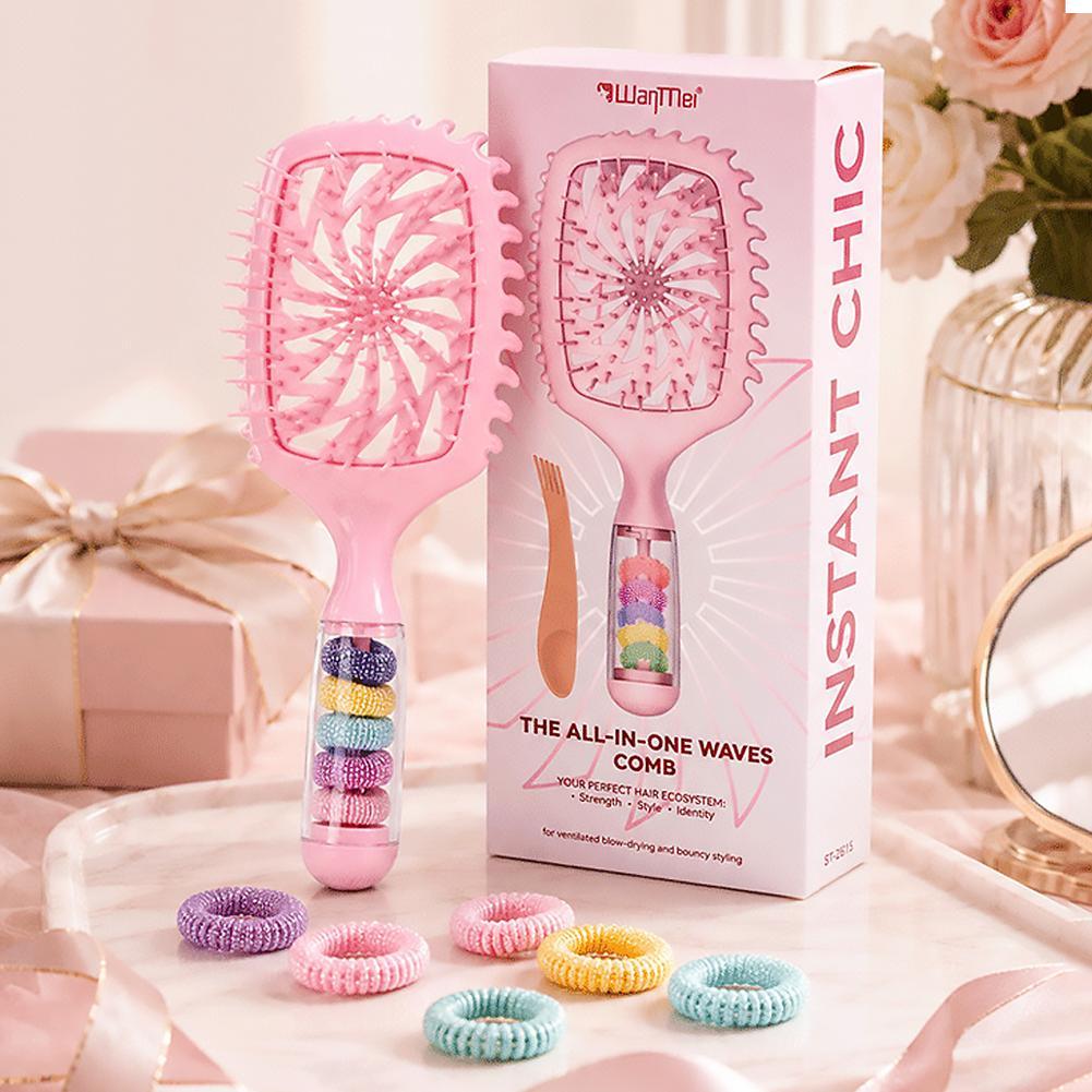 Đa Chức Năng Bounce Curl Voluming Hair Brush Với Dây Buộc Tóc Bảo Quản Làm Sạch Móng Vuốt Rỗng A9E2