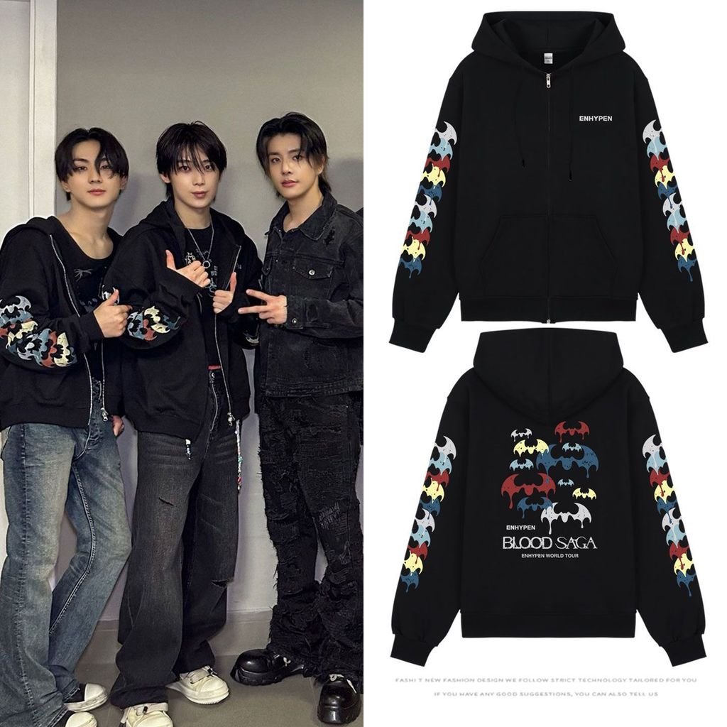 Kpop ENHYPEN Blood Saga Nam / Nữ Zip Áo Khoác Quần Áo Cùng Áo Unisex Dạo Phố Áo Top