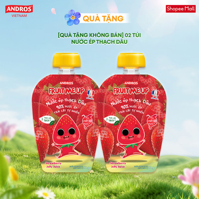 [Quà Tặng Không Bán] 2 Túi Nước Ép Thạch Dâu - Hỗ Trợ Bé Tăng Chiều Cao & Đề Kháng - ANDROS FRUIT ME UP- 90gx2