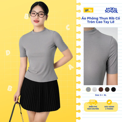 Áo thun YODY vải thun rib cổ tròn cao dáng slimfit tôn dáng WCTS25S247