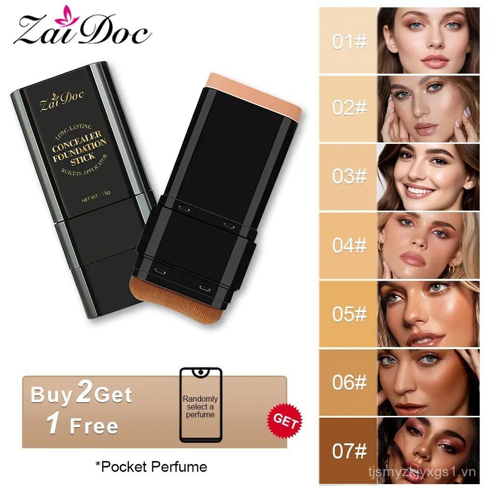 Zaidoc7-colorDual-EndedConcealerFoundationStick, 2 trong 1Long-LastingFoundationConcealerwithBrush, 