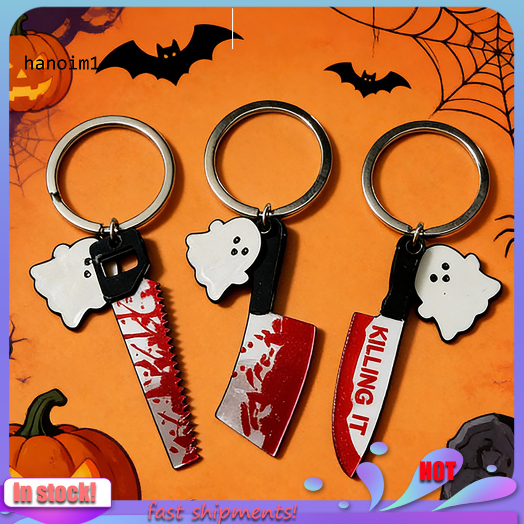 HAN _ Mặt dây chuyền dao Halloween Móc khóa dao cưa tay Halloween Móc khóa với ma Charm Hợp kim kẽm 