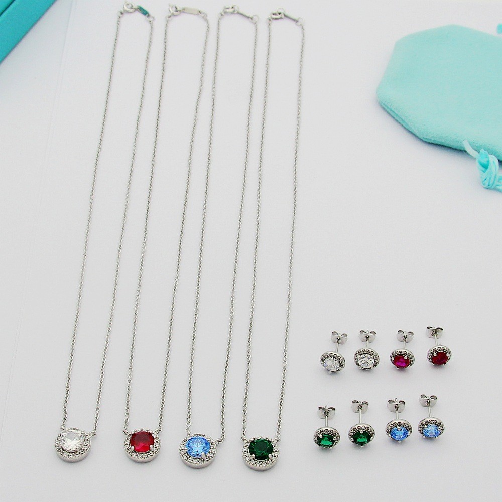 DBB5 Red and white stud earrings, green diamond earrings, round diamond blue diamond women's earring