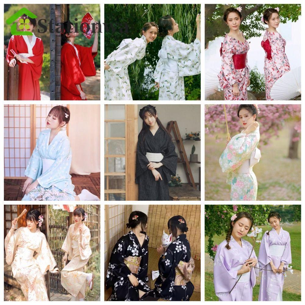 STATIONWA kimono truyền thống Nhật Bản, Váy kimono cô gái Sakura phong cách Nhật Bản sang trọng, kim