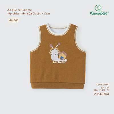 Áo gile La Pomme lớp chăn mềm của ốc sên - Sợi Len Cotton bền ấm - Bé trai - 6M - 3Y