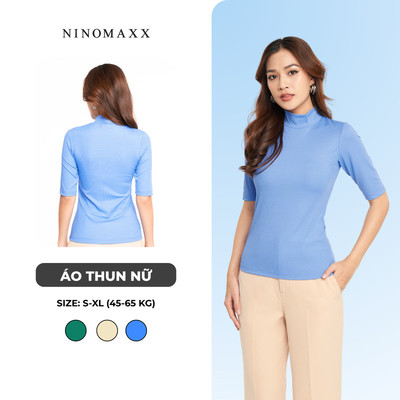 [CÒN SIZE S] Áo Thun Nữ Cổ Lọ Thun Gân Nổi Đơn Giản N&M Thương Hiệu NINOMAXX 2205016