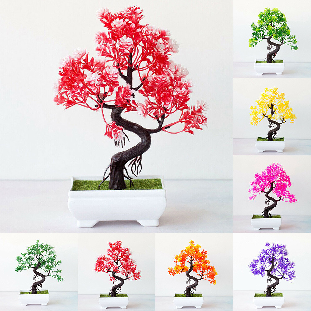 [DOLLDOLL-VN]Plastic Tree Flowers Artificial Plant Bonsai for Office Room Table Decor
