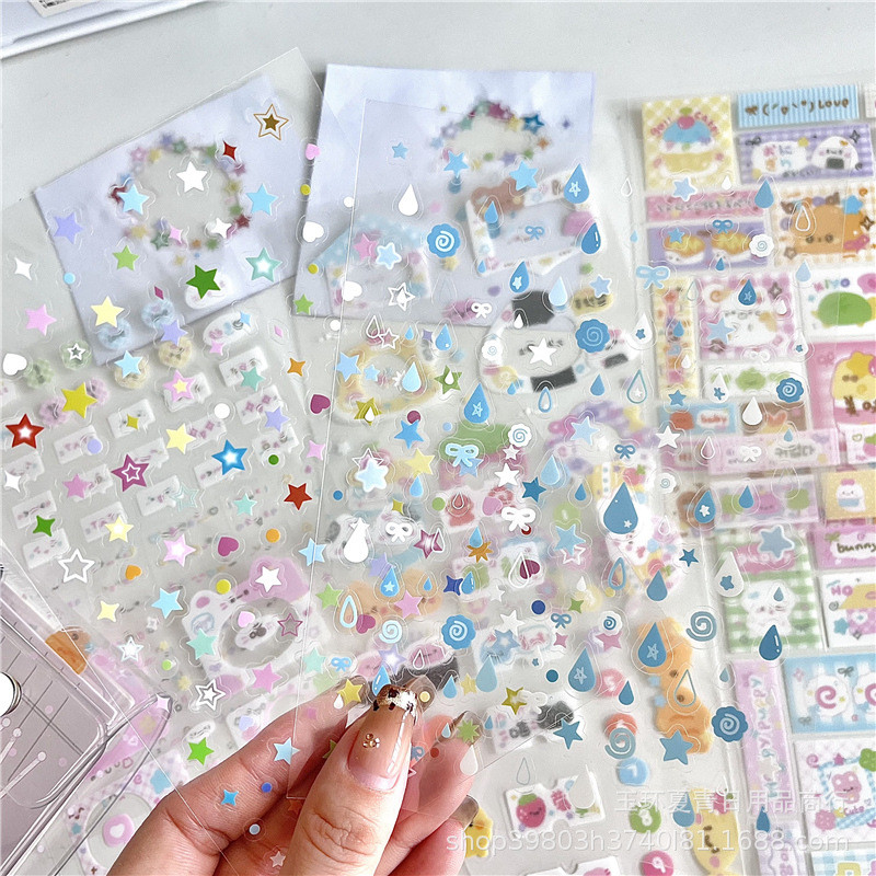 Nhãn hoạt hình dễ thương Biên giới Kaomoji Die-Cut Nhãn dán Double Clear Star Journal Vật liệu trang