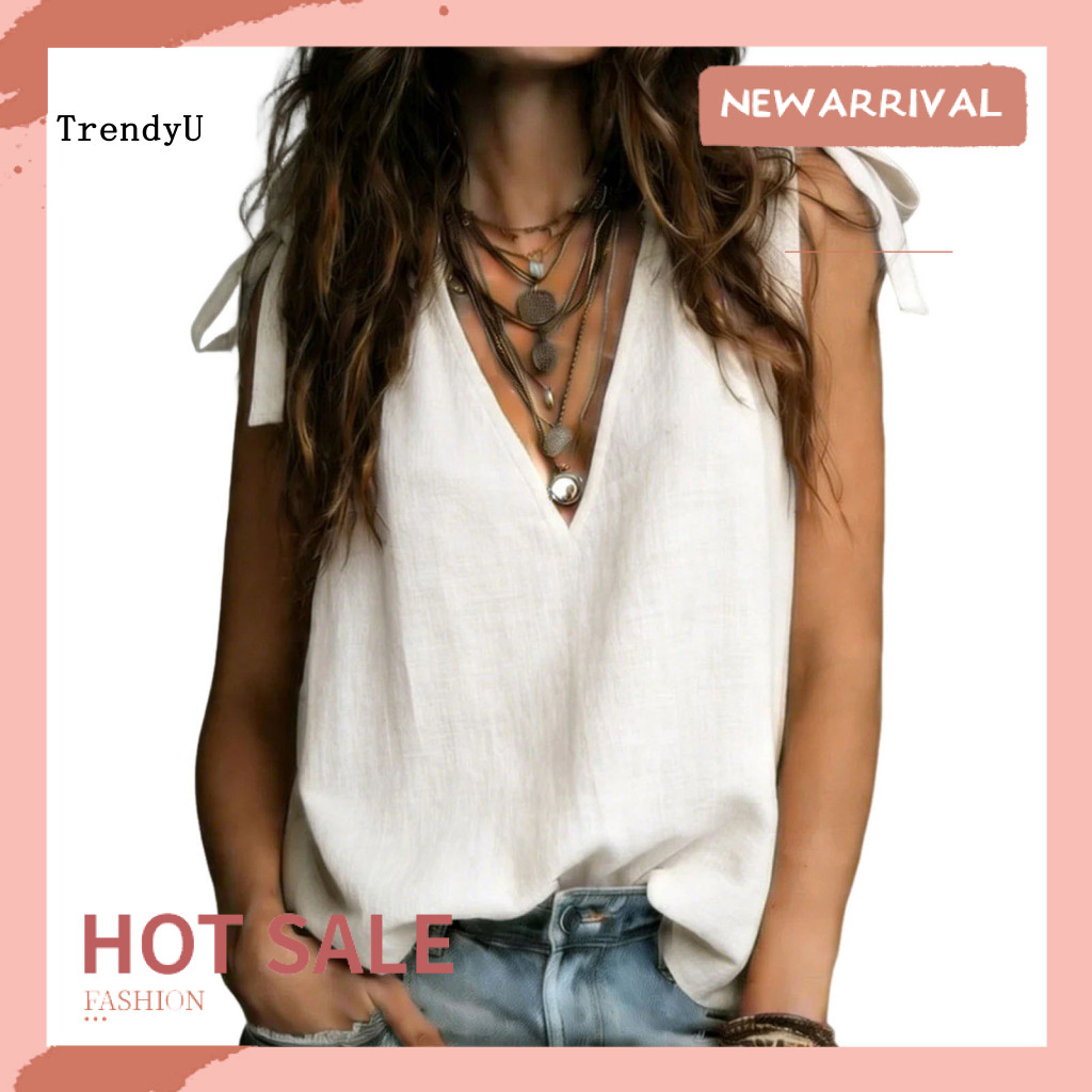 TRD Bohemian Áo Mùa Hè Áo Nữ Cổ Chữ V Bohemian Áo Thắt Lưng Chi Tiết Ren-up Top Vải Mềm Áo Sơ Mi Màu