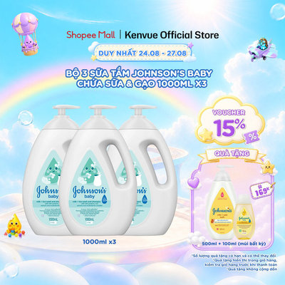 Combo 3 Sữa tắm Johnson's Baby Chứa Sữa Gạo/Yến Mạch Dung tích 1000ml/chai