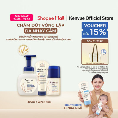 Bộ Chăm  Da Bé Aveeno Baby Kem Dưỡng 227g + Kem Dưỡng Ẩm Mặt 40g + Sữa Tắm Gội Dạng Bọt Dịu Da Nhạy Cảm Khô Ngứa 400ml