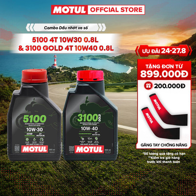 Combo Dầu nhớt xe máy MOTUL 5100 4T 10W30 0.8L và Dầu nhớt xe máy MOTUL 3100 GOLD 4T 10W40 0.8L