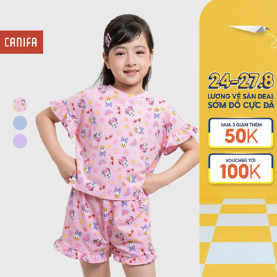 Bộ quần áo hè bé gái CANIFA cộc tay in họa tiết 1ST26S003