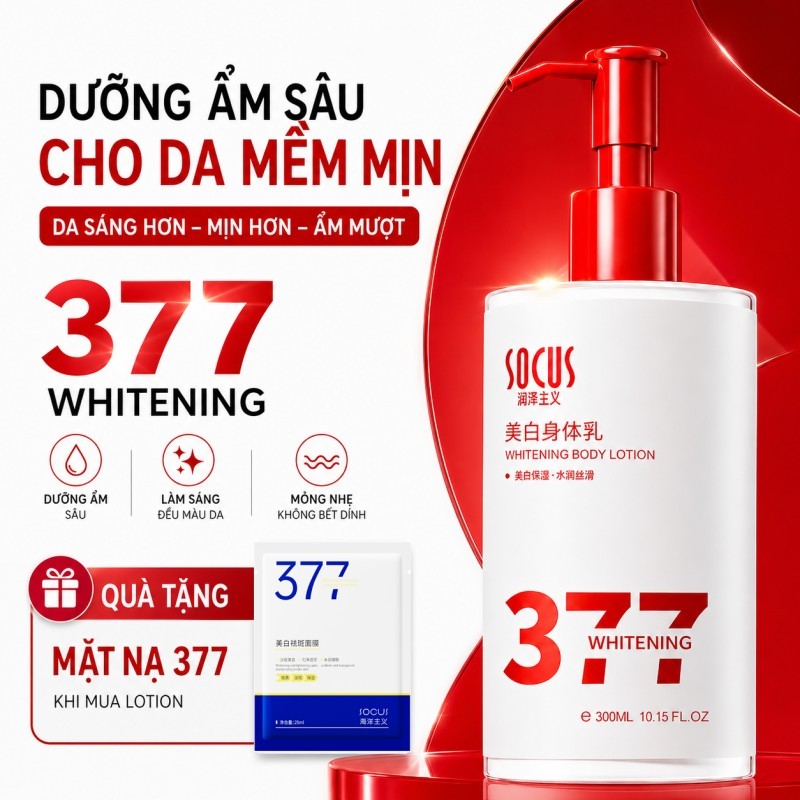 【Tặng Mặt Nạ 377】SOCUS Sữa Dưỡng Thể 377 Làm Sáng Da, Mờ Thâm Sạm, Dưỡng Ẩm 300ml | Nam Nữ