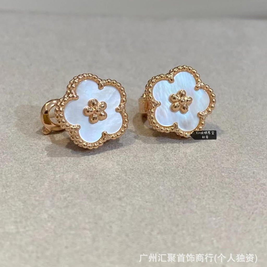 3DRJ Lucky Plum Blossom Double-Sided Earrings18k Rose Gold v Gold petal four-leaf clover five-flower