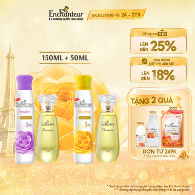 Combo Xịt khử mùi Enchanteur Charming/Sensation 150ml và Nước hoa cao cấp Charming 50ml