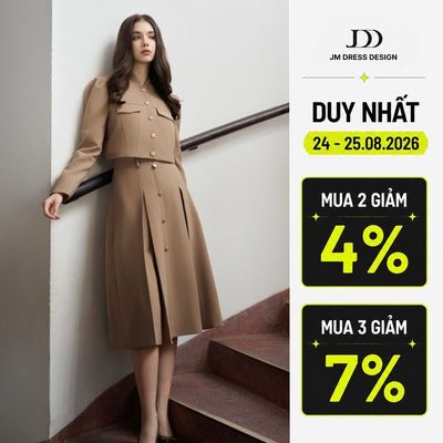 Set bộ áo trench coat dáng ngắn tay bồng 5C03.2410K, Chân váy xếp ly chụm 4L11.2410K thiết kế bởi JM Dress Design