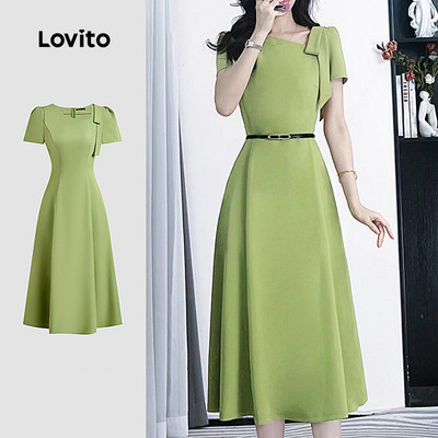 Đầm nữ Lovito xanh lá xuân hè bất đối xứng thanh lịch L142ED227