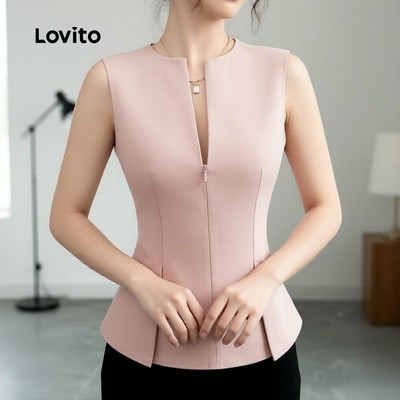 Áo Blouse Nữ Màu Hồng Lovito thanh lịch Thiết Kế Xếp Ly Tinh Tế Đường May Chắc Chắn L184ED126