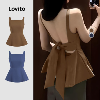 Áo Lovito Phong cách thường ngày thắt nơ sau lưng màu nâu mùa xuân hè cho nữ L142LD443