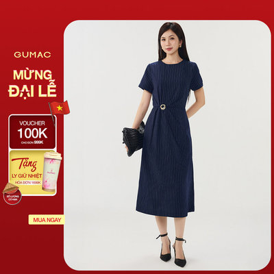 [VOUCHER 25%] Đầm Nữ GUMAC Dáng Xòe Draping Cổ Tròn Tay Ngắn Có Túi Sườn Tiện Lợi Đính Phụ Kiện Thanh Lịch DG07101