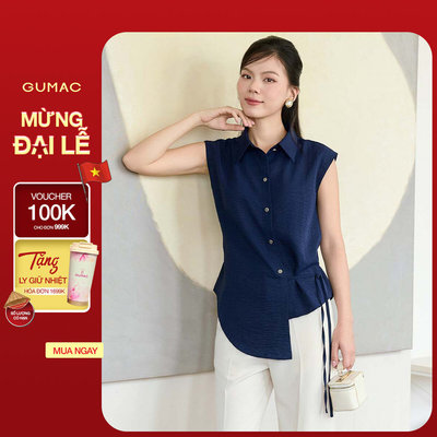 Áo sơ mi nữ GUMAC kiểu tà đắp chéo có cột dây eo  AF11055