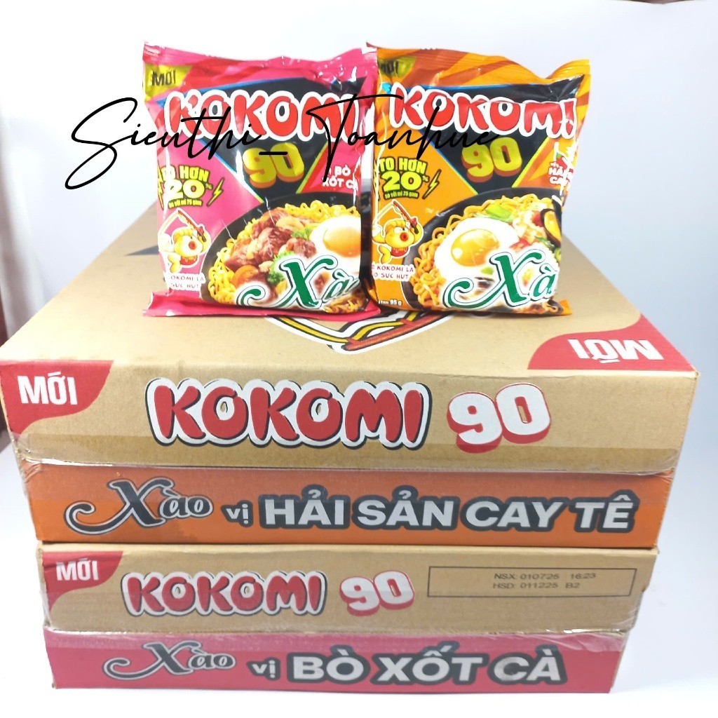 Thùng Mì Kokomi 90 Xào Vị Hải Sản Cay Tê/ Bò Xốt Cà (30 Gói x 95G)-Minh Thuý Mart