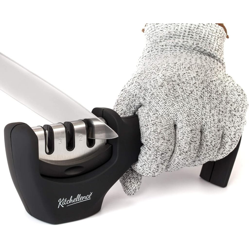 4-in-1 Kitchen Knife Accessories: 3-Stage Knife Sharpener Helps Repair, Restore, Polish Blades and C