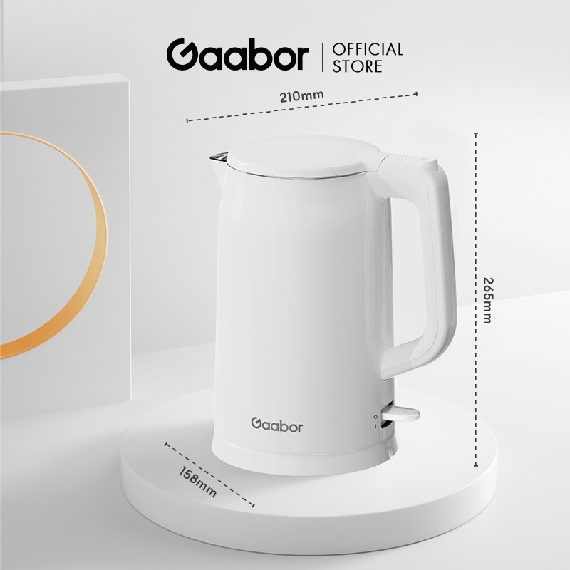 ☀ Ấm siêu tốc GAABOR 2L EK20M-WH01A, Inox 201và inox 204, Công suất 1500W, Cách nhiệt an toàn, Bình 