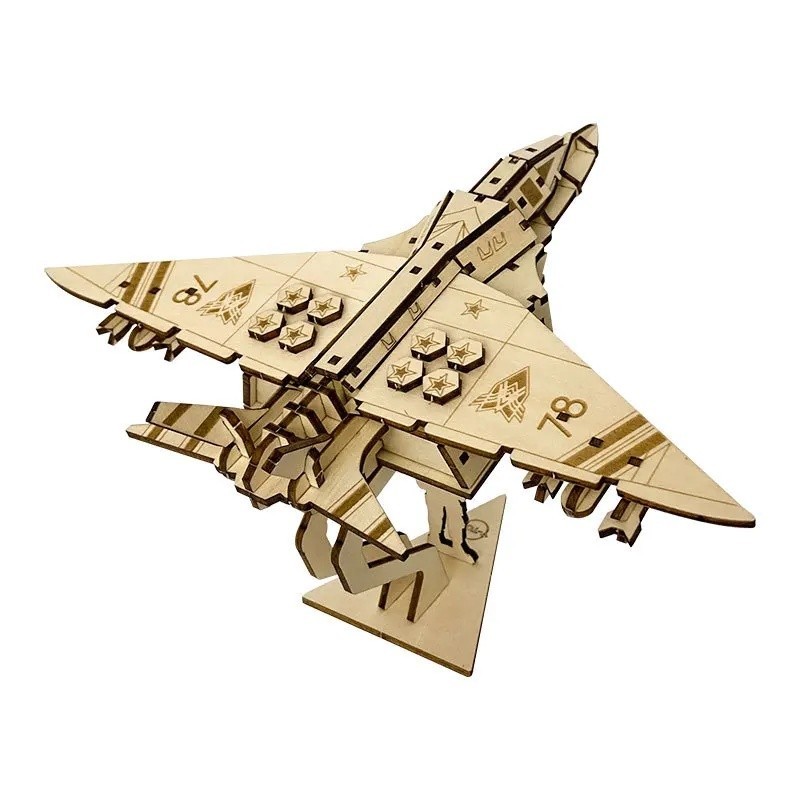 Câu đố bằng gỗ 3D DIY Fighter Jet - Bộ mô hình thủ công dành cho người lớn có bánh trưng bày máy bay