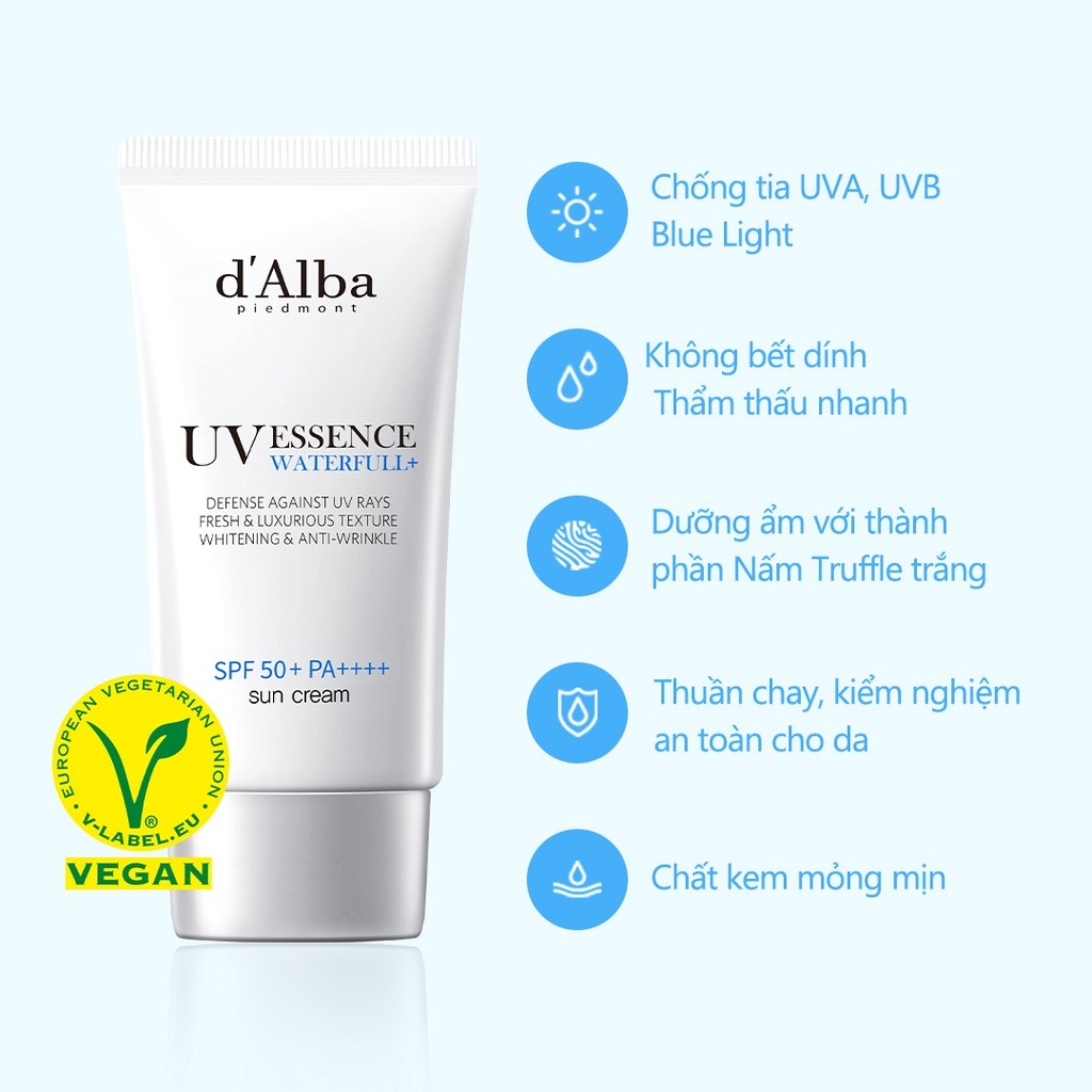 [d'Alba] Kem chống nắng dưỡng ẩm d'Alba Waterfull Essence Suncream SPF 50 + PA + + + + 50ml