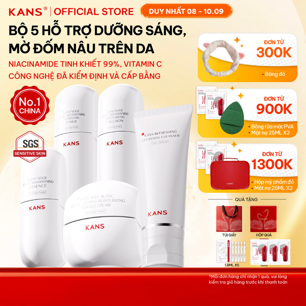 KANS Combo 5 Món Dưỡng Trắng Da Toàn Diện Sữa Rửa Mặt - Toner - Lotion - Serum - Kem Dưỡng giúp Dưỡn