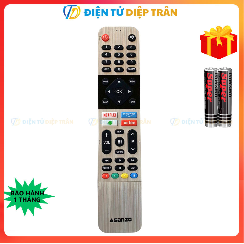 Remote điều khiển tivi ASANZO Mã 07, điều khiển TV Asanzo internet - Tặng kèm pin -  TT.Store_vn