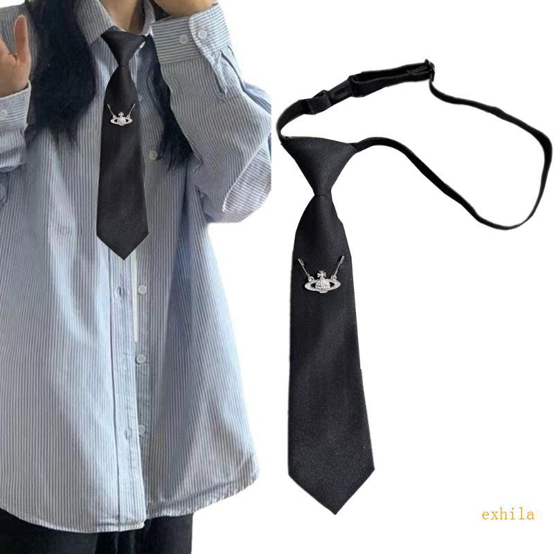 Exhila có thể điều chỉnh JK Tie với Orb Preepy Look Đồng phục đi học Hành tinh Cà vạt tối