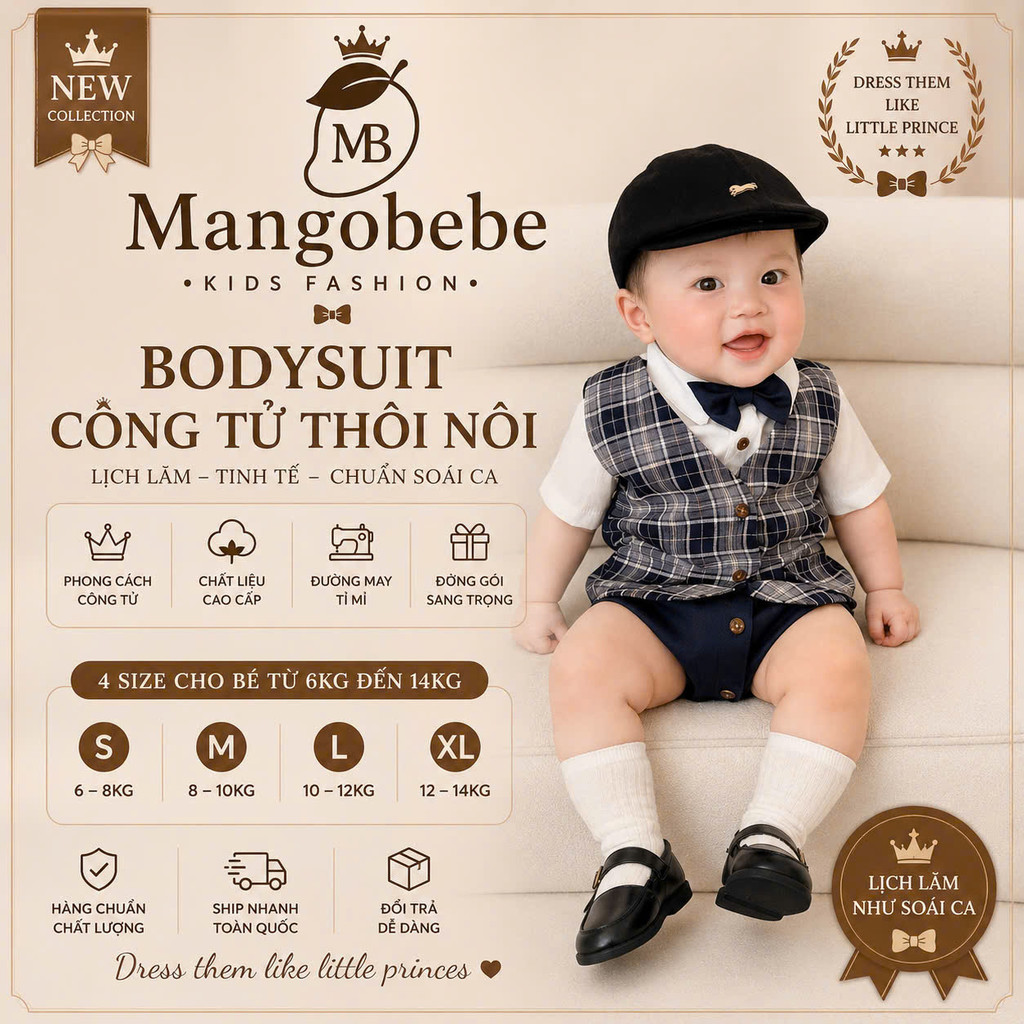 Set suit sọc xanh navy nơ  gồm áo sơmi  suit nơ diện sinh nhật - MANGOBEBE