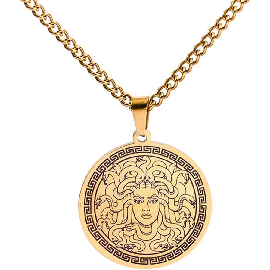 HỒNG TOWN Cổ Hy Lạp Thần Thoại Medusa Vòng Cổ Thép Không Gỉ Rắn Người Phụ Nữ Medusa Mặt Dây Chuyền V