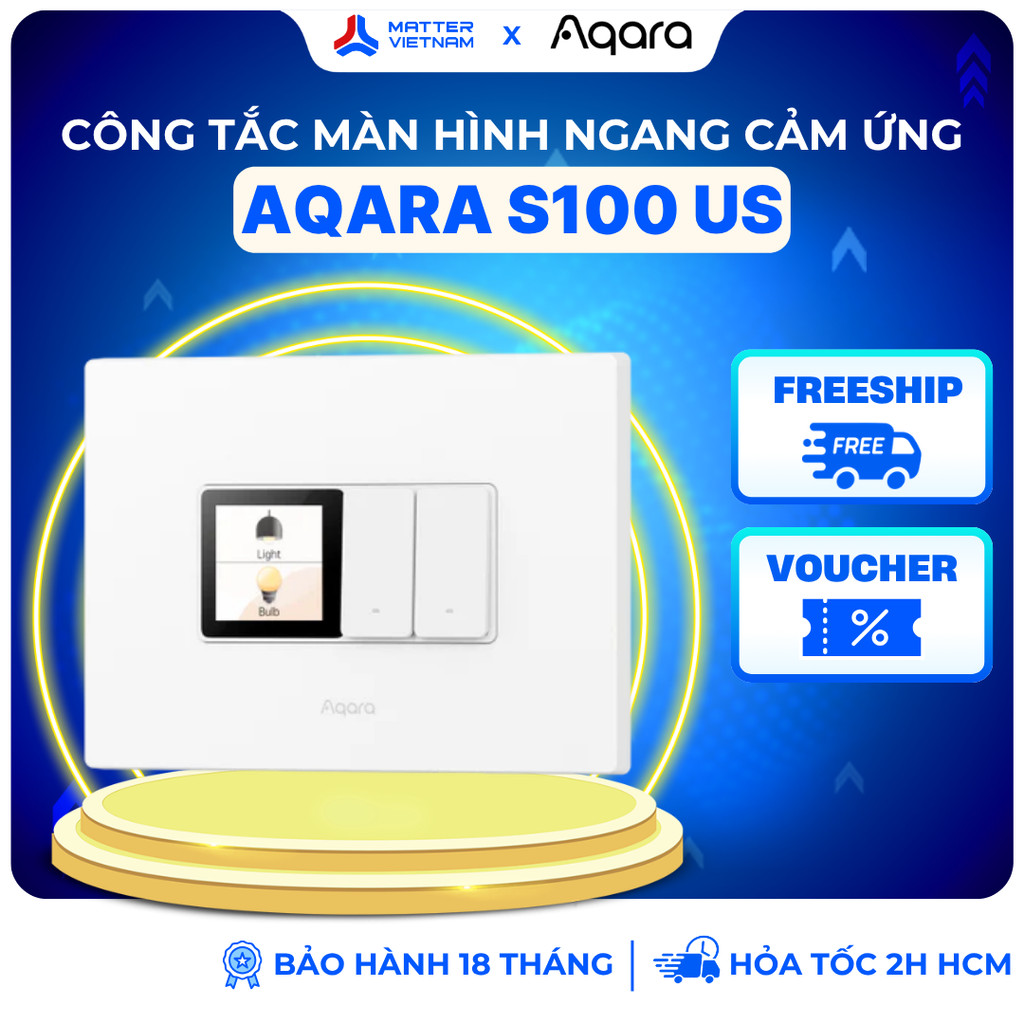 Aqara S100 US - Công Tắc Chữ Nhật Màn Hình Ngang, Tích Hợp Màn Hình Cảm Ứng, 2 Nút Vật Lý, (WS-K16D)