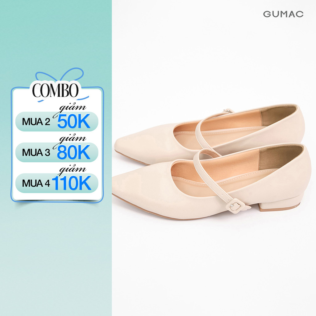 Giày Búp Bê Nữ GUMAC Thiết Kế Mũi Nhọn Quai Ngang Phối Khóa Thời Trang GF01078
