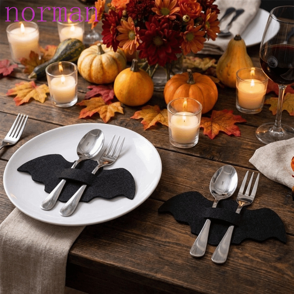 NORMAN 12 Chiếc Halloween Nhện Web Dao Kéo Bao, Túi Dao Kéo Dơi Đen Di Động, Vỏ Bộ Đồ Ăn Trang Trí Đ