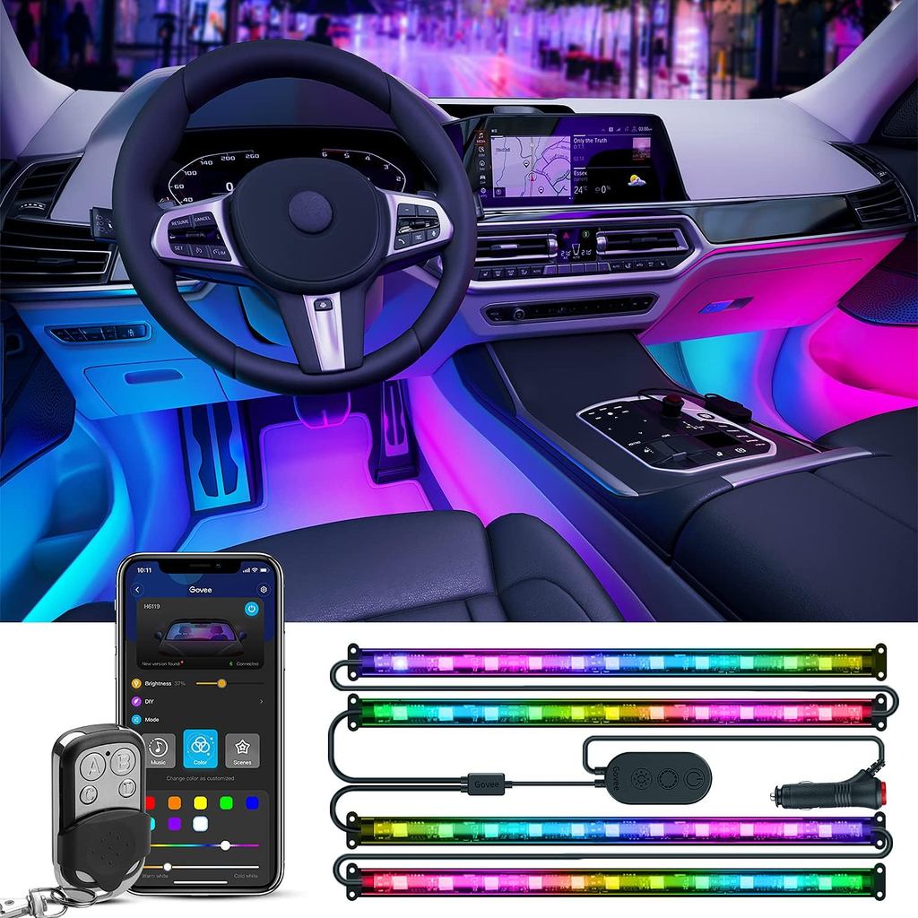 Đèn ô tô Govee, Đèn ô tô nội thất RGBIC thông minh có ứng dụng, Điều khiển từ xa, LED để trang trí, 