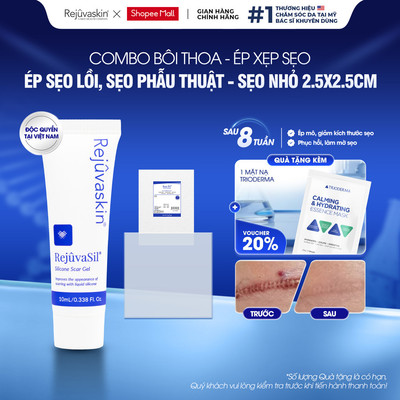 Combo Bôi Thoa Ép Sẹo - Rejuvsil 10ml + Miếng Dán FX 2.5x2.5cm Rejuvaskin - Sẹo Lồi, Phí Đại, Phẫu Thuật